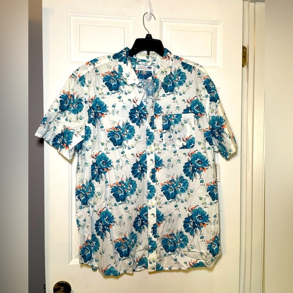 Old Navy Men’s XXL Hawaiian Shirt NWT White Blue Short Sleeve Soft Wash Buttons - Picture 1 of 7